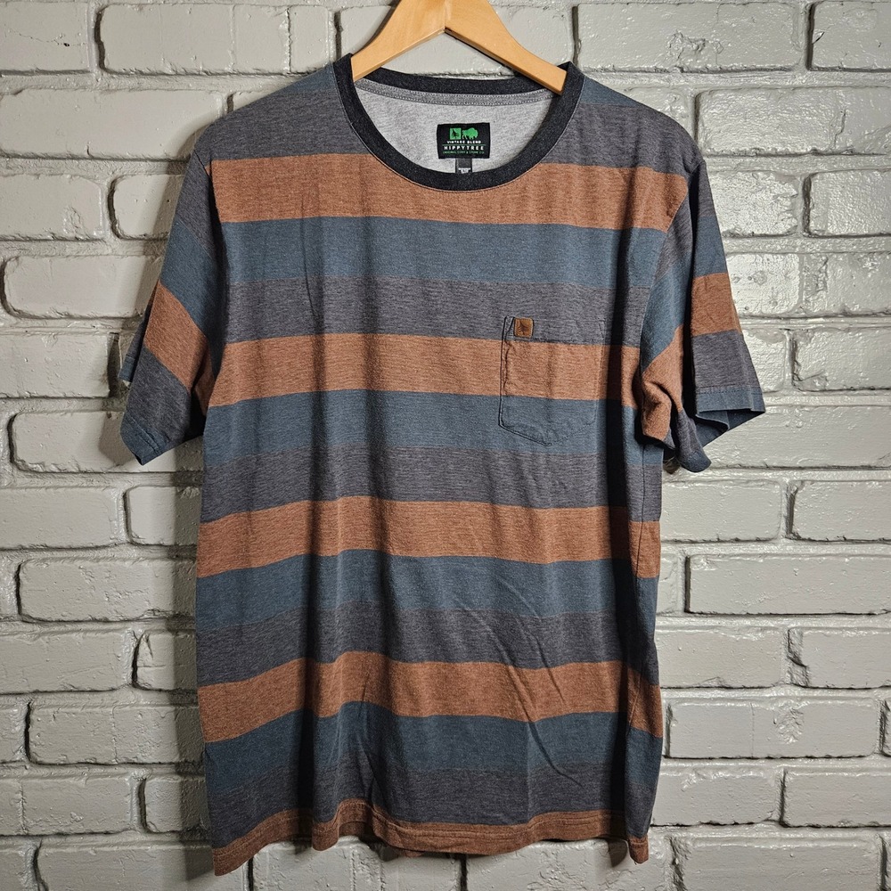 Striped Short Sleeve Pocket Tee - Gray & Brown